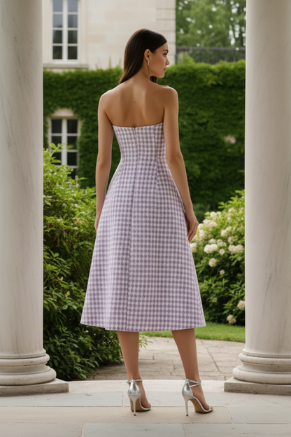 Wedding Guest Dress Embellished Boucle Strapless Midi Dress