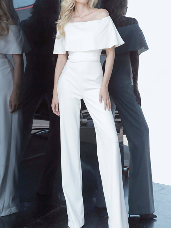 Bandeau Falbala Off-The-Shoulder Wide Leg Party Jumpsuit