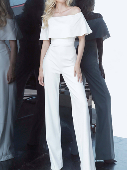 Bandeau Falbala Off-The-Shoulder Wide Leg Party Jumpsuit