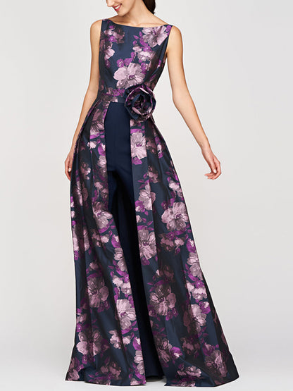 Crew Neck Sleeveless Printed Jumpsuit