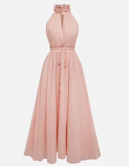 Blush Pink Halter Neck Pleated Dress