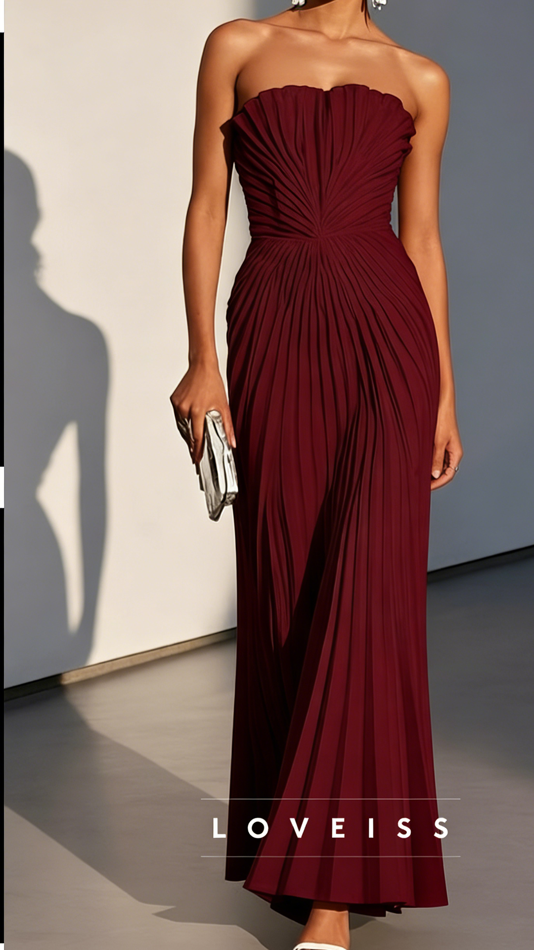 White Pleated Classic Strapless Sleeveless A-Line Maxi Dress