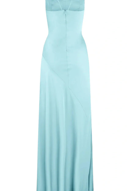 Simple Sheath Spaghetti Straps Pink Long Party Dress with Split Front