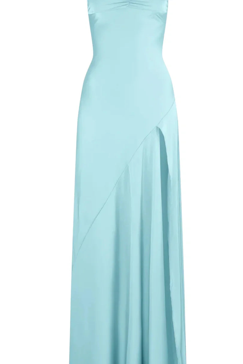 Simple Sheath Spaghetti Straps Pink Long Party Dress with Split Front