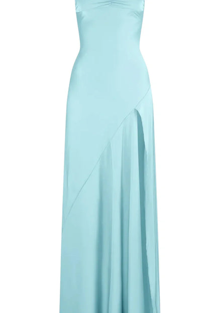 Simple Sheath Spaghetti Straps Pink Long Party Dress with Split Front