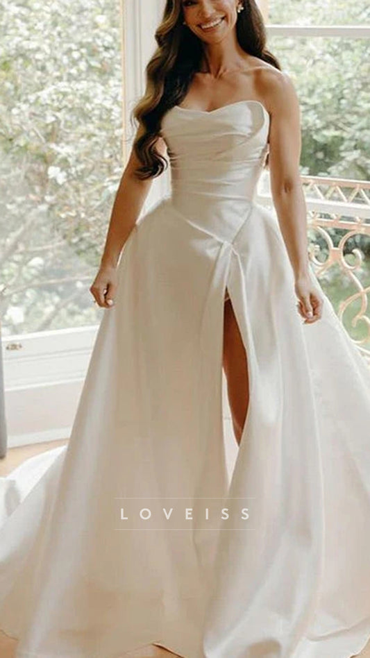 Satin A Line Wedding Gown With Split