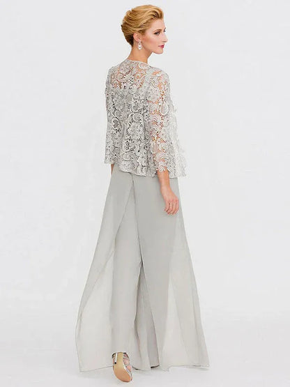 3 Piece Chiffon Square Neck Mother of the Bride Pantsuits with Jacket