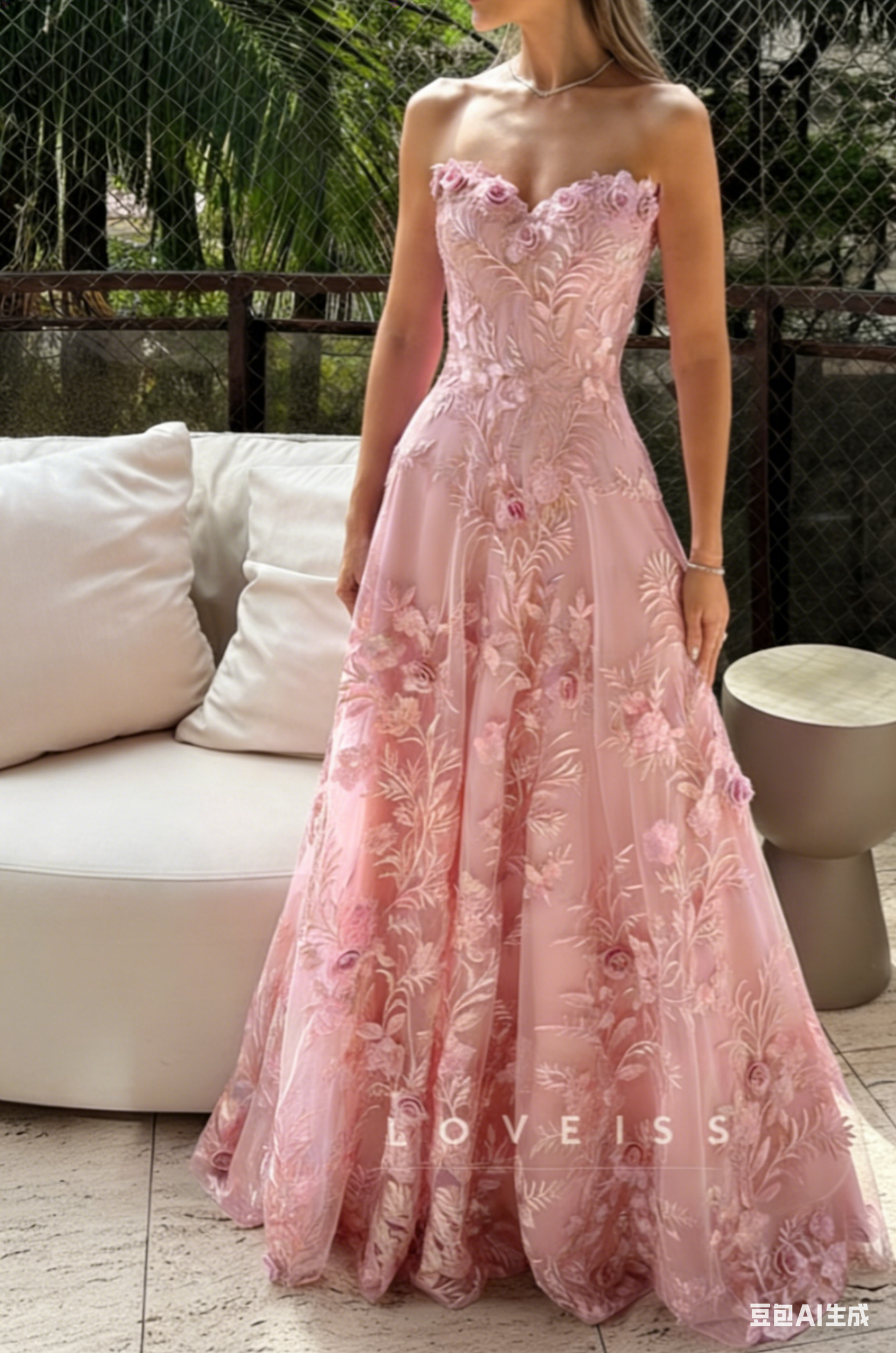 Sweetheart Floral Appliques A-Line Prom Dress