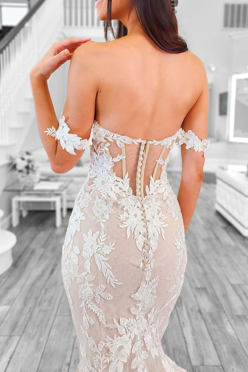 Attractive Mermaid Off the Shoulder Tulle Appliques Wedding Dresses