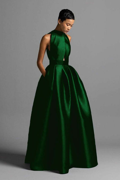 Lussooy Elegant Satin Wide Shoulder Straps Sleeveless Backless Prom Dress