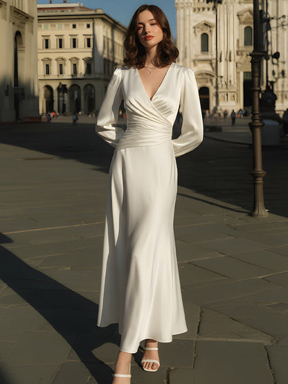 Ivory Satin Wrap Maxi Dress