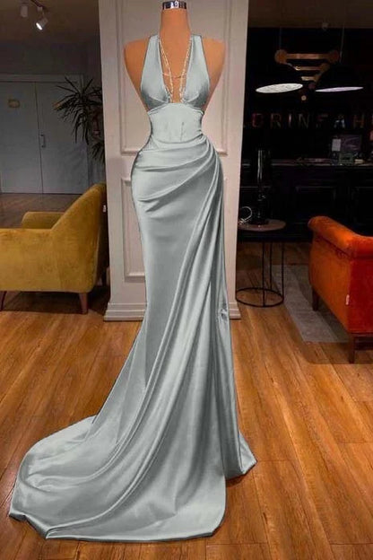 Halter V-Neck Mermaid Prom Dress Elegant