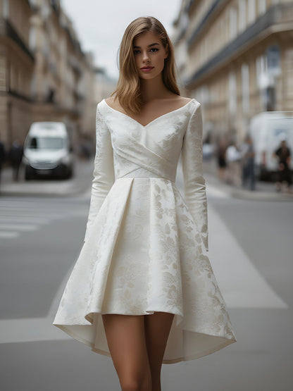 Off-Shoulder Floral Jacquard High-Low Dress