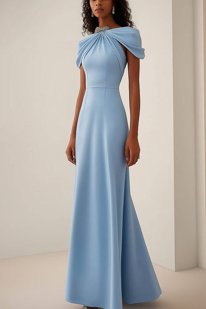 Wedding Guest Formal Dress Light Blue Crystal Embellished Maxi Dress