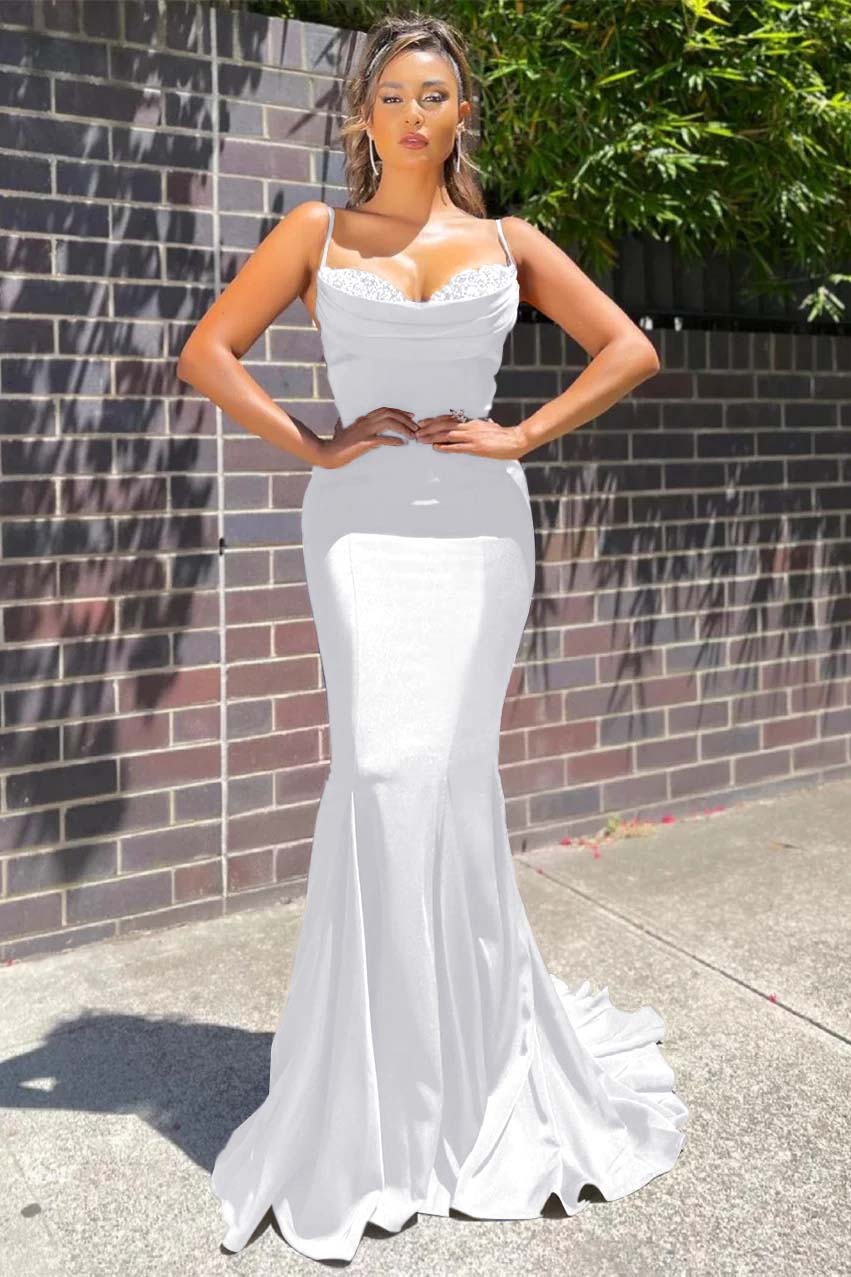 Lussooy Sleeveless Spaghetti-Straps Long Mermaid Prom Dress