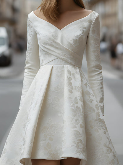 Off-Shoulder Floral Jacquard High-Low Dress