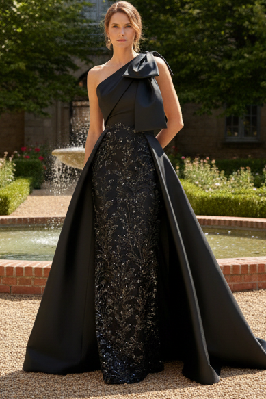 Statuesque Sheath One-Shoulder Rhinestone Floor-Length Satin Corset Mother of the Bride Dress