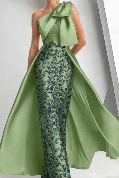 Statuesque Sheath One-Shoulder Rhinestone Floor-Length Satin Corset Mother of the Bride Dress