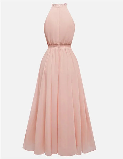 Blush Pink Halter Neck Pleated Dress