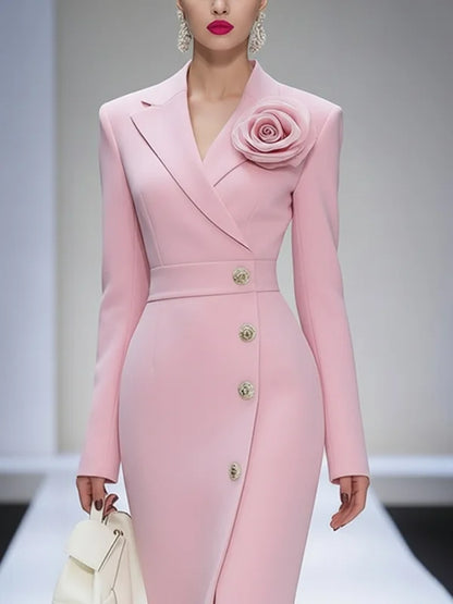 Pink Fitted 3D Flower Blazer Dress