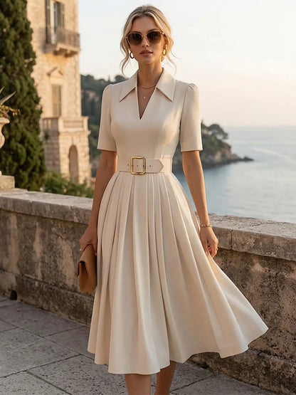 Light Beige Lapel Waist Blazer Dress