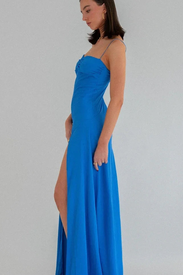 Simple Sheath Spaghetti Straps Pink Long Party Dress with Split Front