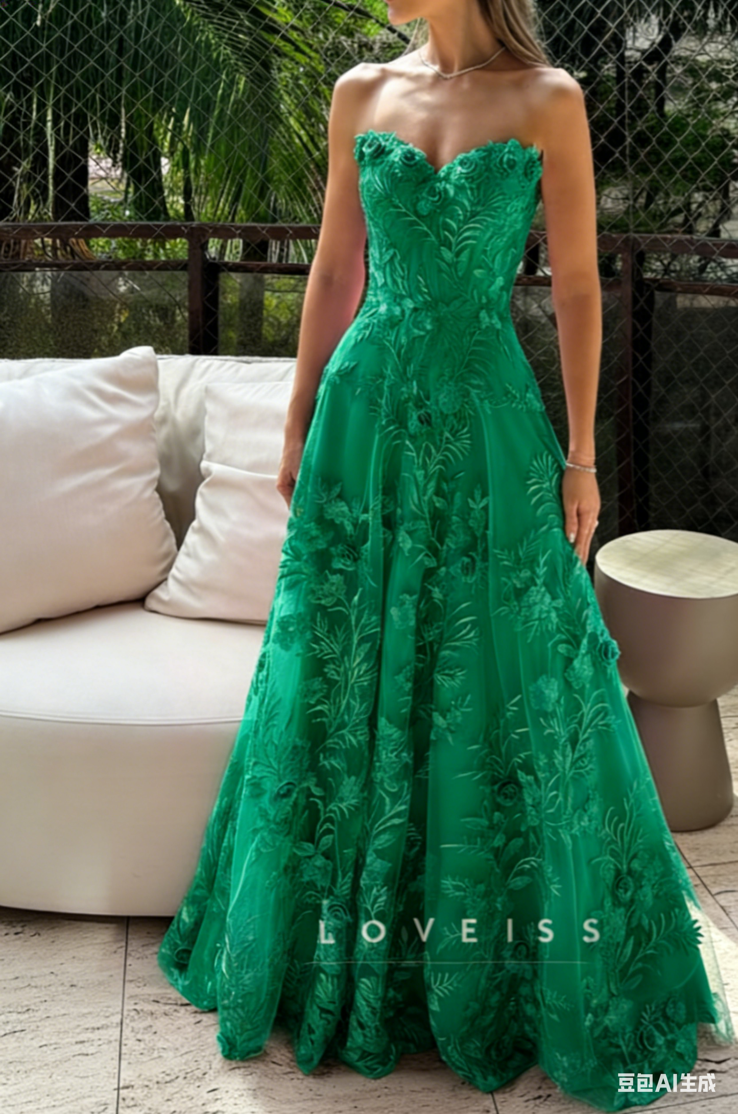 Sweetheart Floral Appliques A-Line Prom Dress