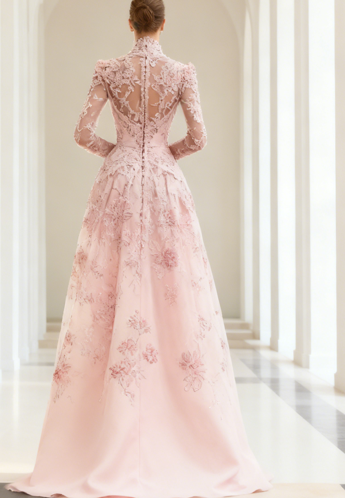 High Neck Long Sleeves Floral Embellished Jumpsuit