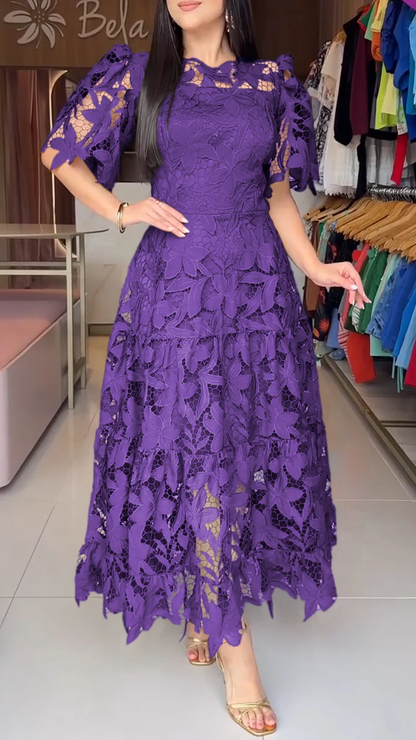 Women's short-sleeved lace hollow dress