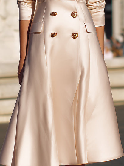 Champagne Double-Breasted Satin Blazer Dress