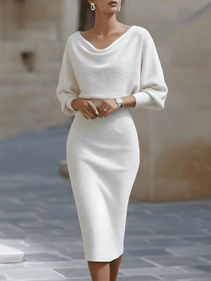 White Draped Batwing Midi Dress – Loveiss White Draped Batwing Midi Dress – Loveiss
