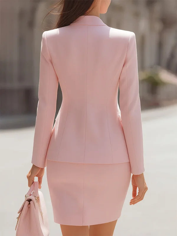 Slim-Fit Blazer And Skirt 2-Piece Suit