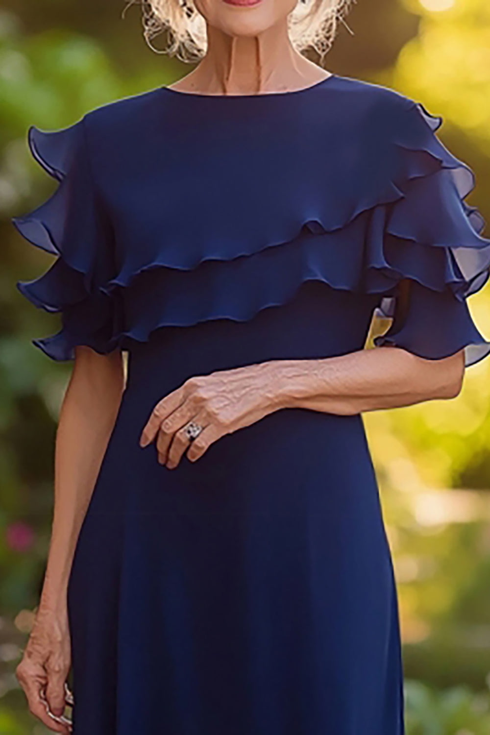 Sheath Chiffon Navy Boat Neck Long Mother of the Bride Dress