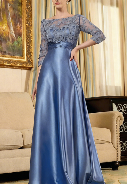 Stylish A-line Scoop Short Sleeves Appliques Lace Floor-Length Chiffon Mother of the Bride Dress