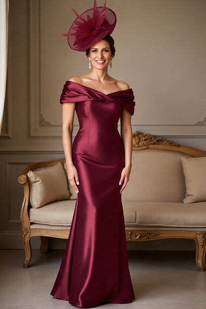 Burgundy Mermaid Long Satin Mother of the Bride Dress