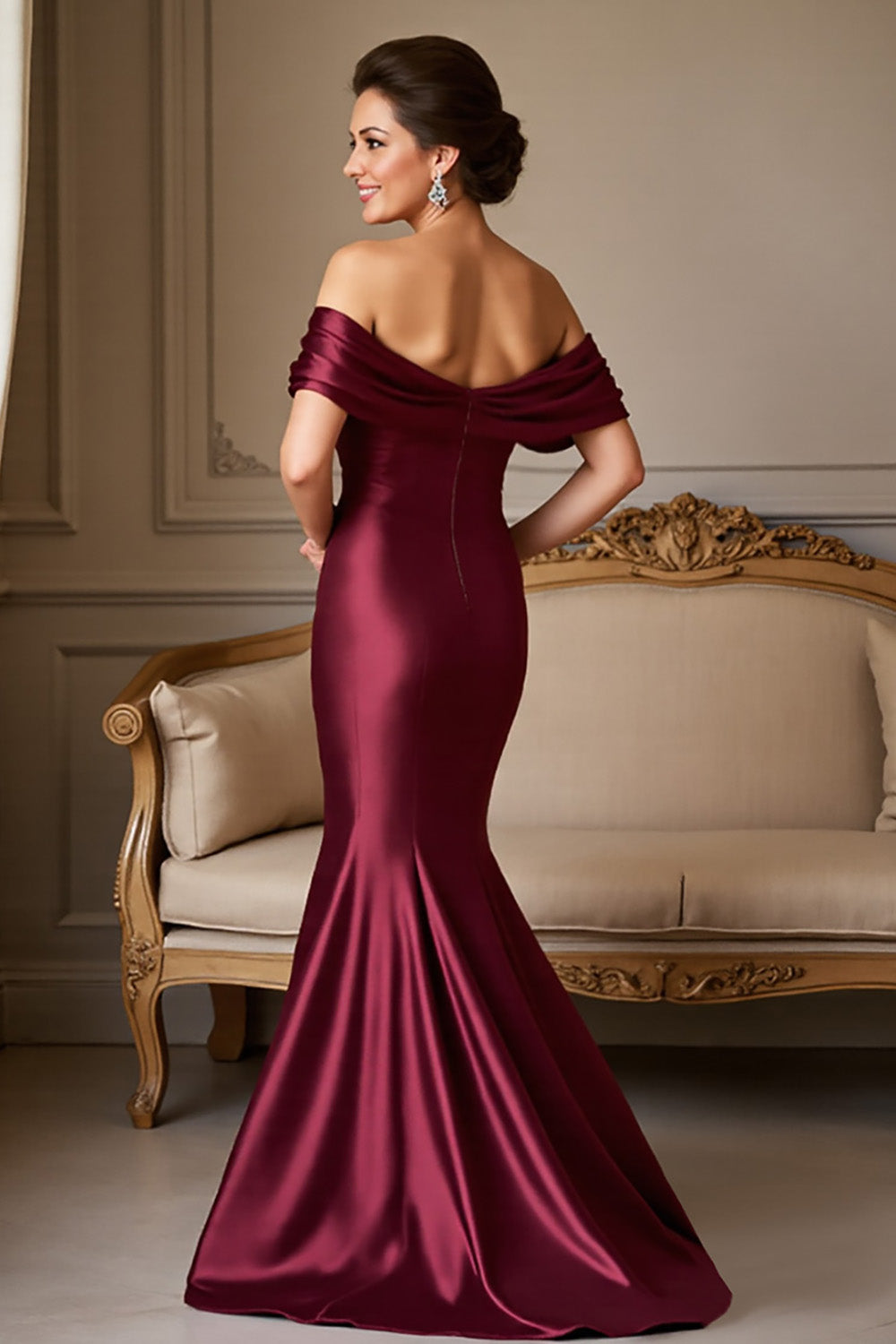 Burgundy Mermaid Long Satin Mother of the Bride Dress