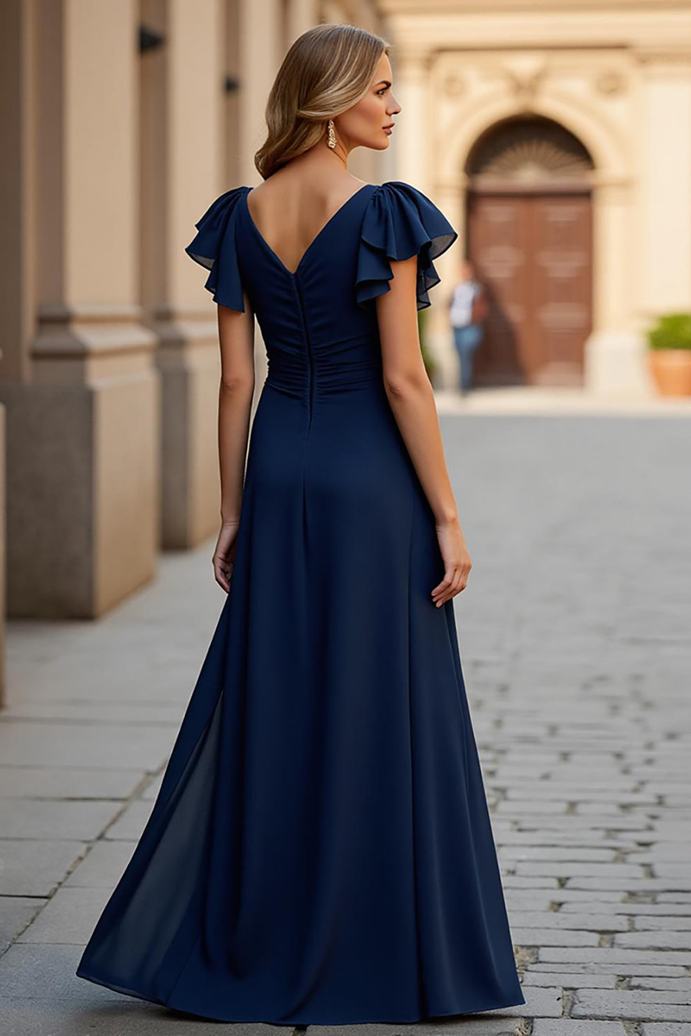 Burgundy V-Neck A Line Maxi Ruched Mother of the Bride Dress with Slit