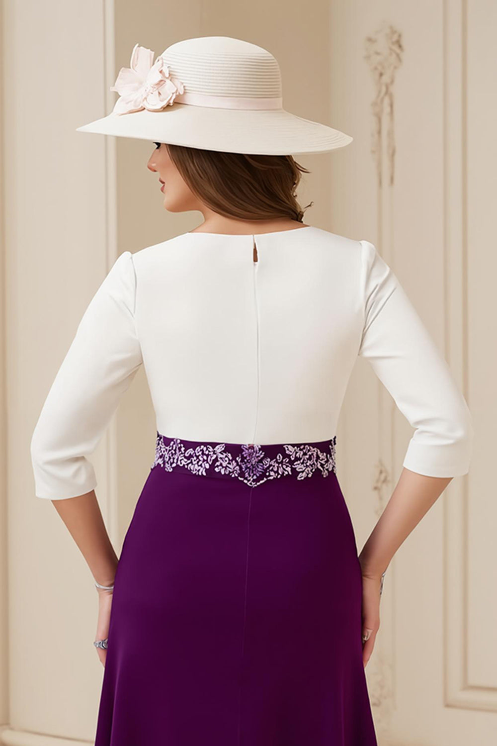 Navy A Line Boat Neck Midi Wedding Guest Dress with Appliques