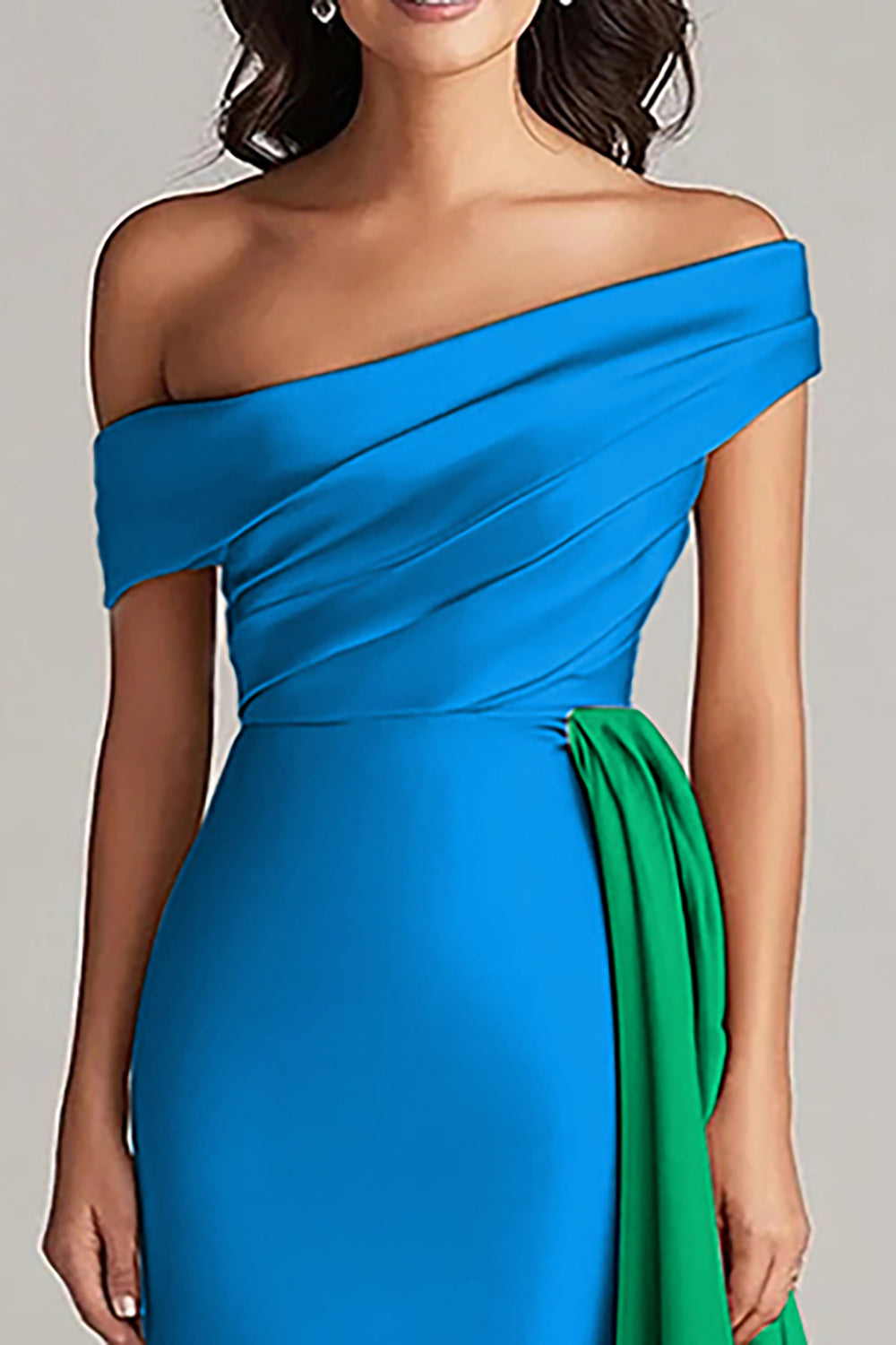 Black and Blue Satin Mermaid Off the Shoulder Long Formal Dress