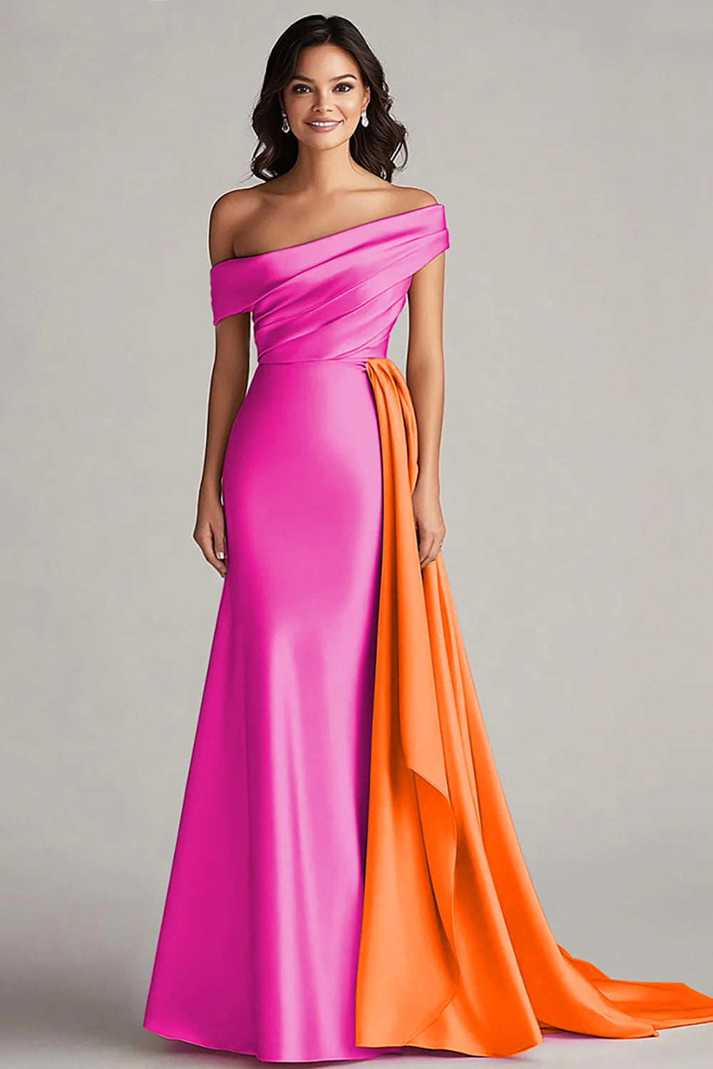 Black and Blue Satin Mermaid Off the Shoulder Long Formal Dress