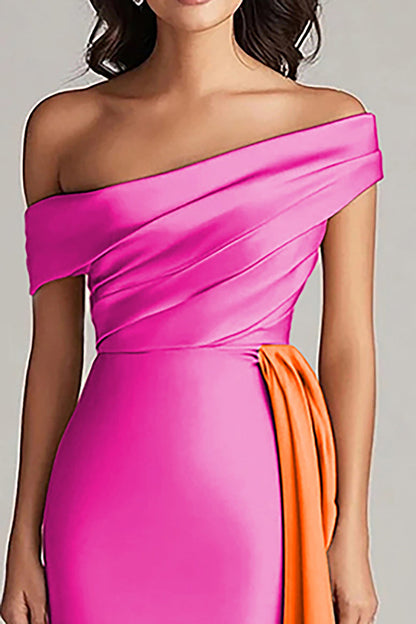 Black and Blue Satin Mermaid Off the Shoulder Long Formal Dress