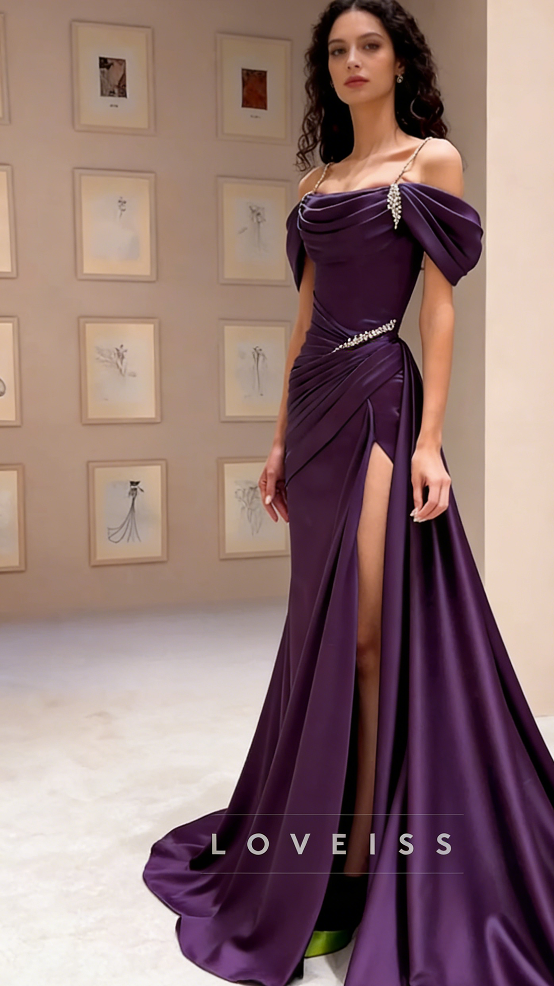 Off-Shoulder Strapless Pleated High Slit Sheath Prom Dress