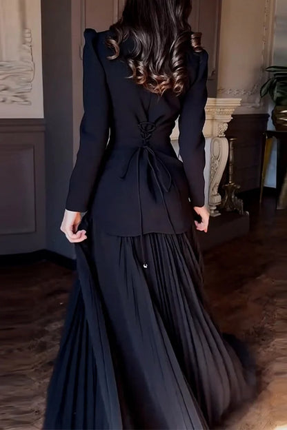 Rhinestone Beads Decor Lace Up Patchwork Pleated Chiffon Party Maxi Dresses