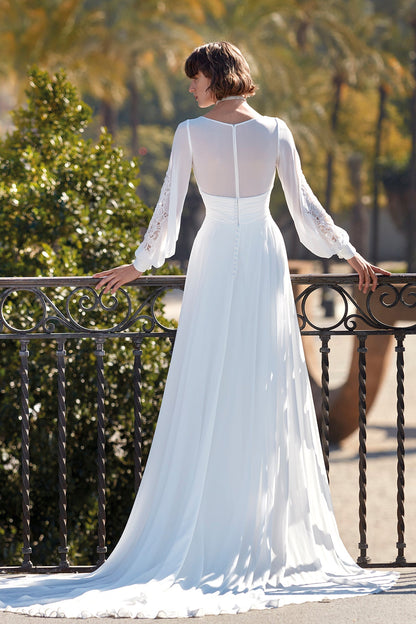 Long sleeves georgette wedding dress