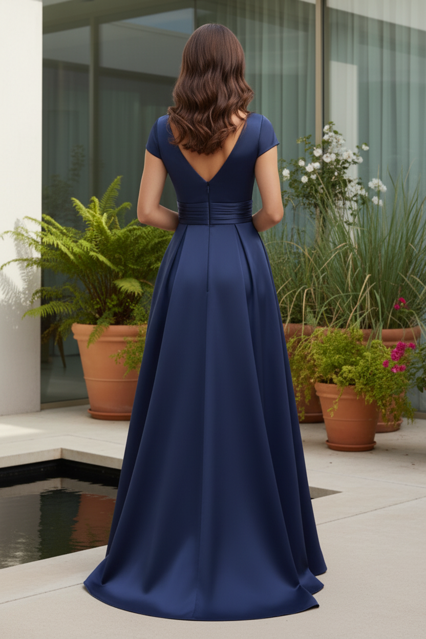 Navy Embellished Satin Mother of Bride Dress
