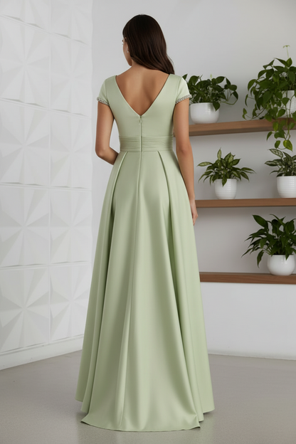 Scoop Short Sleeves Beaded A-Line Mother of Bride Dress