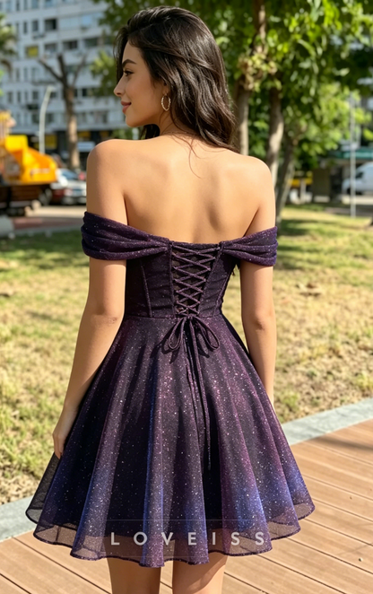 Glitter Corset Off-the-Shoulder A-Line Short Prom Dress