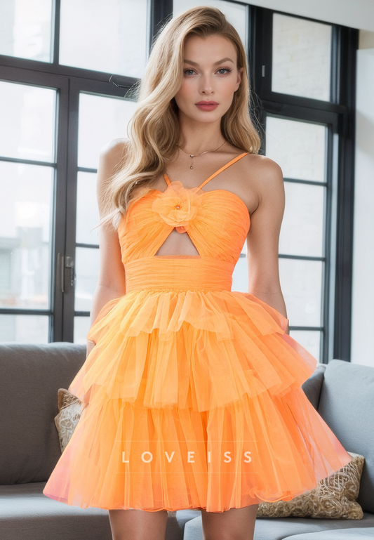 Sweetheart Sleeveless Tirted A-Line Tulle Short Homecoming Dress