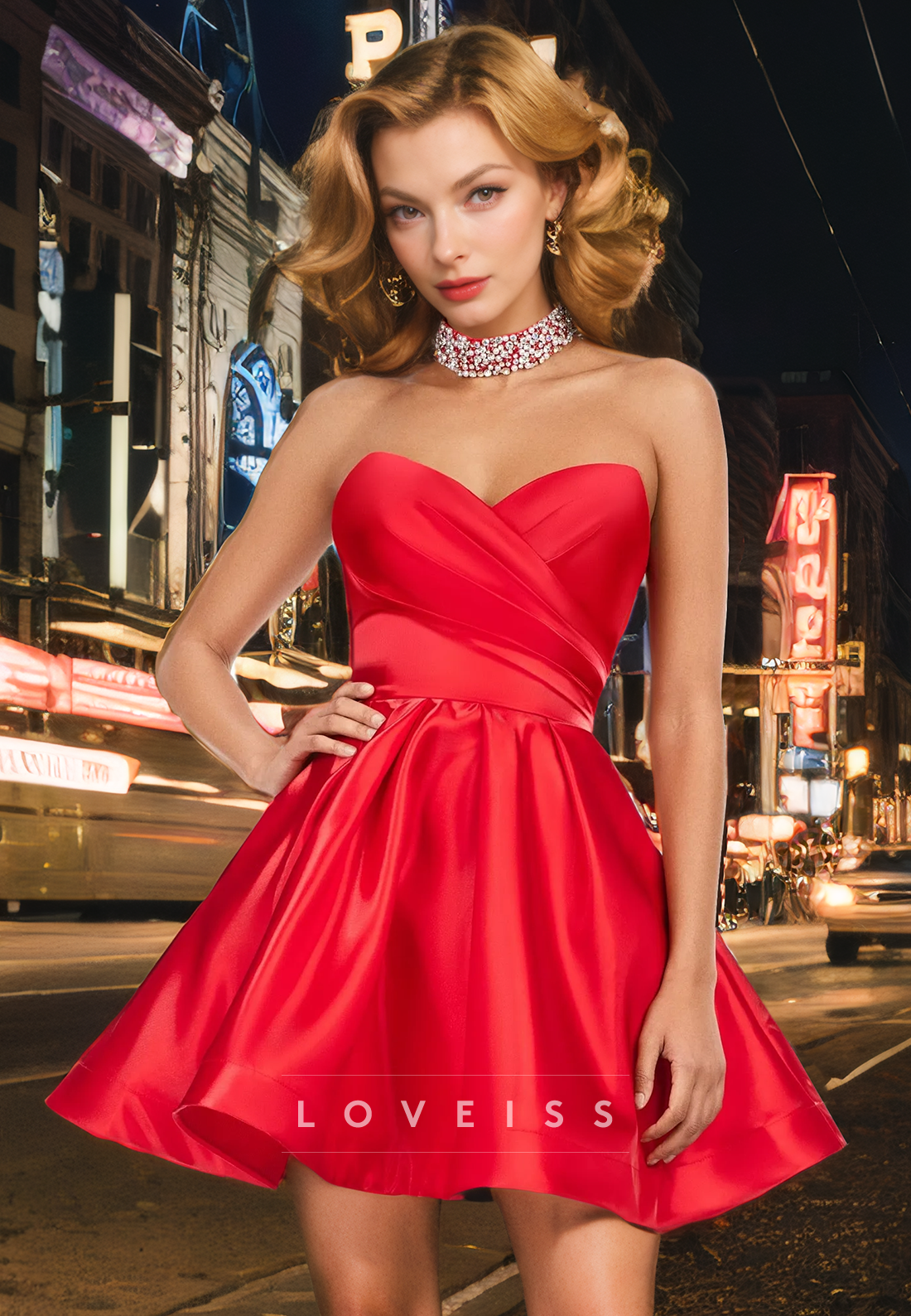 Sweetheart Sleeveless Pleated A-Line Satin Short Homecoming Dress