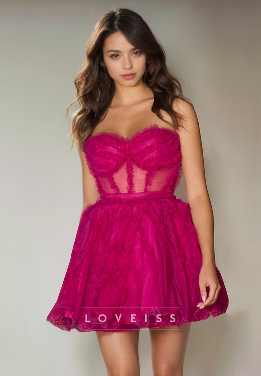 A Line Sweetheart Tulle Cute Bow Homecoming Dress Short Graduation Dress